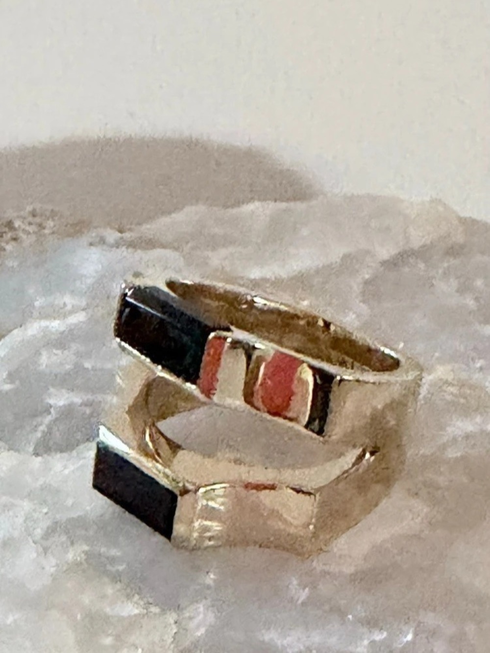 Rare W. Britt for J.Crew Double-Band Black Onyx Architectural Statement Ring 7